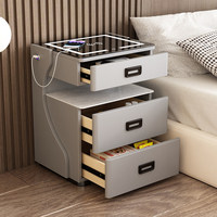 Table de chevet intelligente avec plateau en verre, éclairage LED, chargeur sans fil, coffre-fort, armoire de rangement multi-tiroirs pour chambre à coucher moderne