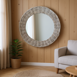 Miroir encadré en rotin naturel, diamètre 31,5 pouces, rond, à fixer au mur, décoration bohème pour la maison - Product Image 2