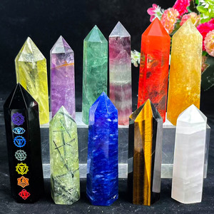 Pierre précieuse de guérison Reiki sculptée à la main, cristal de <span class=keywords><strong>fluorite</strong></span>, obsidienne noire, œil de tigre, pointe de matériau mixte pour la décoration de la maison, vente en gros - Product Image 6