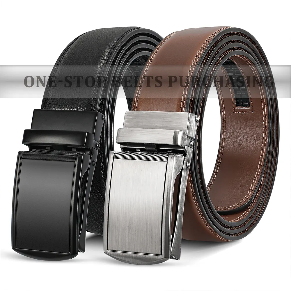 One Stop Belt Purchasing Genuine Leather Automatic Ratchet Buckle Real Leather Men Jeans Waits Belt For Meeting