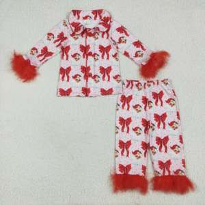 Ensemble pyjama de Noël rouge avec haut boutonné et pantalon pour bébés filles de 3 à 6 mois, orné de nœuds en fourrure, 250g SUTUTU-2 Fabriqué au Canada - Product Image 1