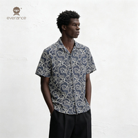 Camisa de Lino Mixto para Hombre Botanical Line 130cm Azul Pizarra Blanco Hueso Estilo Cubano para Vacaciones y Playa