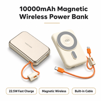 Batterie externe magnétique sans fil 10000mAh 22.5W PD à charge rapide avec câble intégré 3 en 1, mince et portable