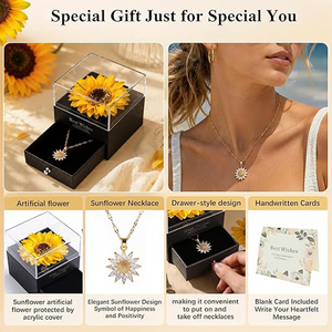 Cadeau unique pour elle, maman, petite amie : boîte de tournesols éternels avec collier « Tu es mon rayon de soleil » - Product Image 4