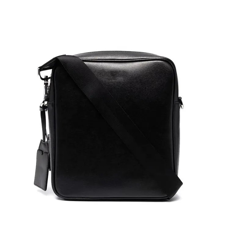 Custom Logo High Quality Saffiano Leather Black Fashion Slim Men's Office Bag Simple Mens Shoulder Bag