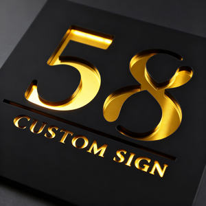 Señal inteligente personalizada de 20xm * 30cm, corte láser, espejo de cobre gris oscuro mate, señal de casa flotante, placa de números de puerta - Product Image 1