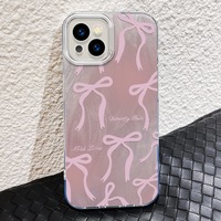 Funda de teléfono móvil de PC con patrón de seda plateada con estampado de lazo grande Rosa degradado para Iphone 8 X Xr Xs Max 11 12 13 14 15 16 17 Air