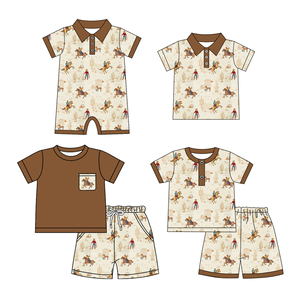 Conjunto de Pantalones Cortos Casuales con Estampado de Vaquero del Oeste para Niños, en Tela de Algodón y Spandex, para Primavera y Otoño - Product Image 2
