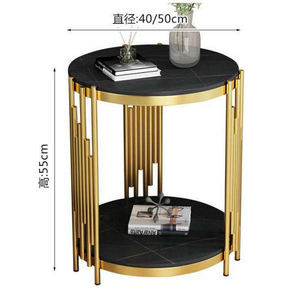 Table basse de salon contemporaine en pierre frittée, table d'appoint circulaire en métal avec rangement, design moderne doré, mobilier de maison noir durable - Product Image 5