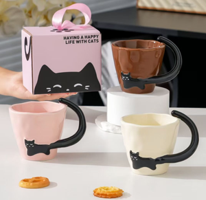Vente en gros de tasses en céramique créatives avec poignée en forme de chat, logo personnalisé, tasse à café avec queue de chat 3D pour cadeaux et promotion - Product Image 1