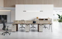 Bureau de coworking modulaire convertible moderne 4 places, poste de travail extensible pour espace ouvert, design en bois, panneau MFC durable