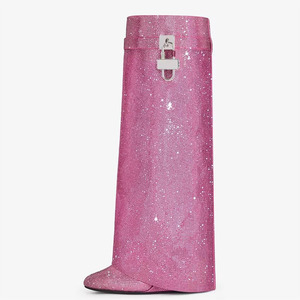 Luxury Shark <strong>Boots</strong> <strong>Locking</strong> Rhinestone Silver Botas Para Mujer Women Shark <strong>Boots</strong> - Product Image 3