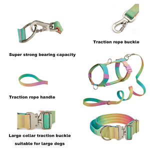 FishPrincess 유행 나일론 개 하네스 조끼 대형 개를위한 헤비 듀티 전술 안티 풀 조절 가능한 칼라 가죽 끈 세트 - Product Image 2