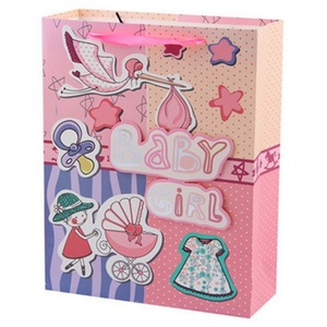 Bolsa de Papel para Regalo de Bebé con Diseño Impreso, Asas de Listón y Cartón Color Marfil, para Venta al Por Mayor - Product Image 1