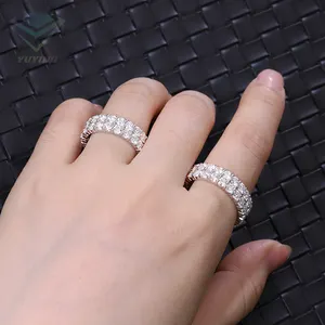 RTS Hiphop Men Women Fine Jewelry Iced Out Gold Plated 925 Sterling Silver VVS Moissanite Diamond 2row Ring Pass Diamond Test