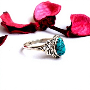 Vente chaude 925 Sterling Silver Boho Ring Bijoux en pierre de Turquoise faits à la main avec incrustation de réglage de lunette - Product Image 3