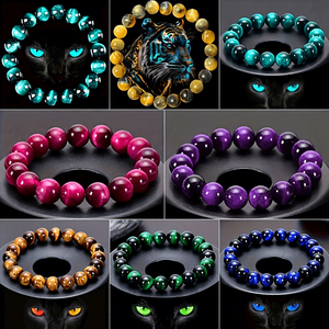 Bracciali e Braccialetti Unisex con Perline, <span class=keywords><strong>Pietra</strong></span> Naturale <span class=keywords><strong>Occhio</strong></span> <span class=keywords><strong>di</strong></span> <span class=keywords><strong>Tigre</strong></span>, Cristallo Artificiale <span class=keywords><strong>Blu</strong></span> e Rosso - Product Image 2