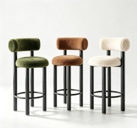 Tabouret de bar moderne rembourré en sherpa, durable, avec coussin d'assise, dossier cylindrique, pieds en tube métallique, repose-pieds, chaise de bar pour comptoir