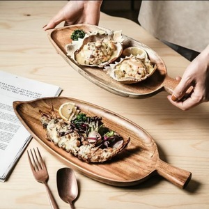 Leaf-shaped dinner plate, acacia wood <b>tea</b> <b>tray</b>, Japanese-style light luxury wooden <b>tray</b> for afternoon <b>tea</b>, snacks, and sushi - Product Image 2