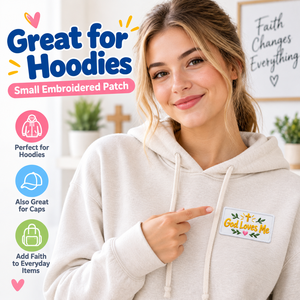 Toppe Ricamate Personalizzate 'Dio Mi Ama' con Croce Cristiana e Cuore, Applicazioni per Accessori di Abbigliamento, Vendita all'Ingrosso - Product Image 5