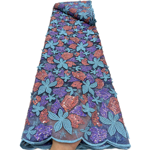 Tissu en dentelle brodée double filet NI.AI pour robe de mariée africaine, tissu en dentelle africaine en gros, tissu en maille à sequins - Product Image 4