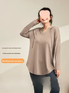 Camiseta de Yoga Transpirable de <span class=keywords><strong>Manga</strong></span> <span class=keywords><strong>Larga</strong></span> para Mujer, Talla Grande, para Deportes, Top con Capucha para Otoño, Secado Rápido, Traje de Entrenamiento, Ropa Deportiva - Product Image 5
