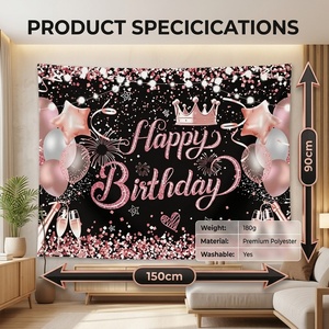 Venta al por Mayor de Telones de Fondo Personalizados <span class=keywords><strong>para</strong></span> Cumpleaños, Globos Rosa Dorado, Coronas, Pancartas con Brillo, Impresión Digital, Decoración <span class=keywords><strong>para</strong></span> Fiestas, Directo de Fábrica, BannerHQ - Product Image 6