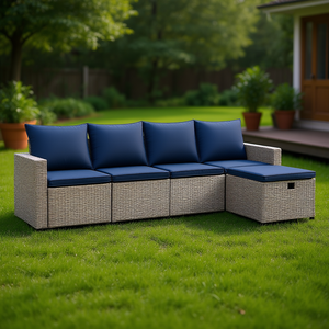 Ensemble de canapés d'extérieur en polyrotin 4 places avec coussins de rangement, mobilier de jardin au design contemporain gris - Product Image 2