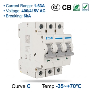 Eaton Moeller E6 Series E6-50/3/C 50A 3P 400V 6kA CE UL CCC ISO Miniature Circuit Breaker MCB for Industrial HVAC Control System