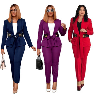 Trendy Casual Blazers Ladies Women Suits & Tuxedo Two Piece Pants Set Women Suits Office Formal Ladies Suits With Belt