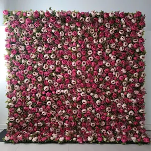 K16 3d Stof Back Drop Art Nep Zijde Rose Pioen Bloem Achtergrond Paneel Kunstmatige Pioenroos Bloemenmuur Voor Thuis Bruiloft Muur Decor