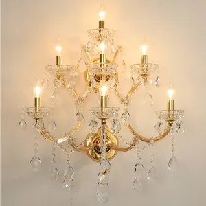 Maria theresa lâmpada de parede de cristal, moderna, lâmpada para sala de estar, lâmpada cromada dourada, 7 cabeças, para vila, corredor, luzes decorativas