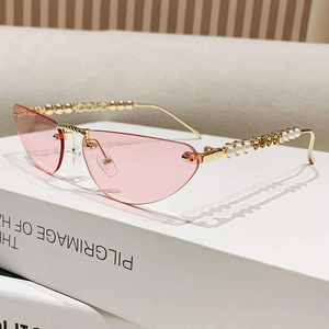 Lunettes de soleil pour femmes, style streetwear, nouvelle collection, lunettes de soleil œil de chat en métal avec incrustations de perles, protection UV - Product Image 4