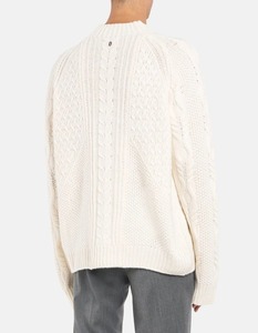 Maglione Bianco <span class=keywords><strong>a</strong></span> Collo Alto con Motivo <span class=keywords><strong>a</strong></span> <span class=keywords><strong>Trecce</strong></span> per Uomo, Pullover Invernale - Product Image 3