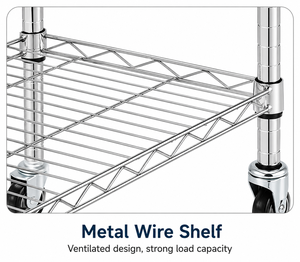 Stainless Steel <b>Kitchen</b> Utility Cart with Galvanized Frame, Rolling Storage Trolley with Wire Basket Metal Shelf Organizer - Product Image 3