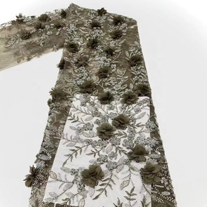 Motivo floreale con perline di pizzo africano con perla e paillettes in Tulle tessuto per il <span class=keywords><strong>vestito</strong></span> di Gala - Product Image 2