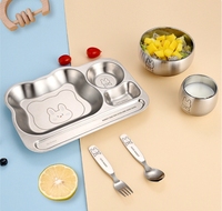 Assiettes à dîner pour enfants en acier inoxydable 304 de haute qualité 2026, assiette à repas divisée pour bébé, vaisselle en forme d'animal de dessin animé pour enfants