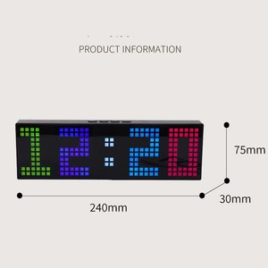 Nouvelle horloge numérique électronique à matrice de points RGB avec commande vocale, calendrier, compte à rebours et minuterie pour la maison, à poser ou à accrocher au mur - Product Image 2