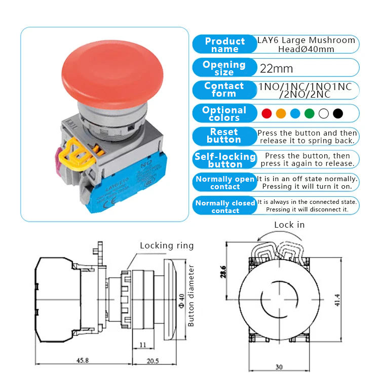 Bouton tête champignon | rouge/vert/jaune/blanc/bleu/noir