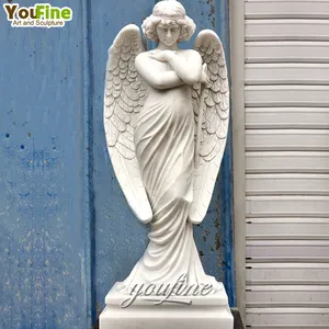 Statua di marmo bianco di angelo moderno della decorazione del giardino all'aperto a grandezza naturale