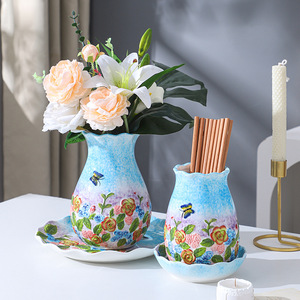 <span class=keywords><strong>Vaisselle</strong></span> <span class=keywords><strong>en</strong></span> céramique de style europé<span class=keywords><strong>en</strong></span>, luxe léger, rétro, créative, avec décor <span class=keywords><strong>en</strong></span> relief sous glaçure, peinte à la main, assiette, bol, tasse, cuillère, vase - Product Image 4