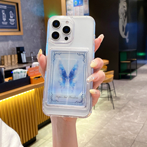 Thẻ lớn Túi rõ ràng trường hợp điện thoại cho Iphone trường hợp thẻ lớn túi với Laser bướm thẻ Cover quay lại cho samsung cho Google - Product Image 2