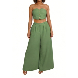 Women's Fashion <b>Sexy</b> Stretch Halter Top Vest Wide-Leg Pants Fashion 2-Piece <b>Set</b> Fashion - Product Image 5