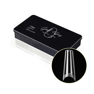 <span class=keywords><strong>Ongles</strong></span> en gel français doux personnalisés avec logo OEM d'usine, demi-couverture, forme cercueil, 500 pièces en gros pour extensions acryliques - Product Image 1