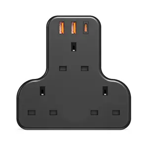 OSWELL UK standard 20W PD UK Wall Outlet Charger 3 Way Wall Adaptor Socket with 2 USB Type-C