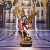 8.7 Inch Saint Michael Standbeeld Hars Engel Sculptuur Decoratie Michael Aartsengel Verslagen Lucifer Tramples Demon Beeldje
