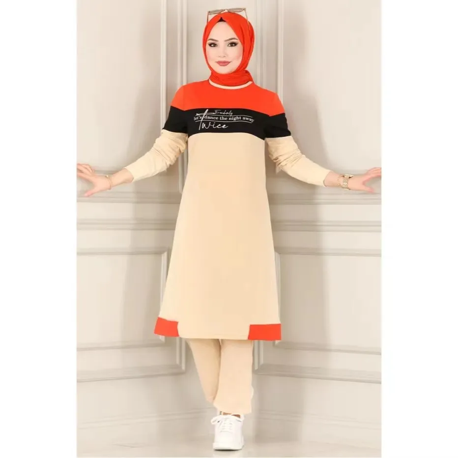 ملابس رياضية نسائية إسلامية للبيع بالجملة طقم ملابس نسائية أنيقة غير رسمية إسلامية بشعار مخصص