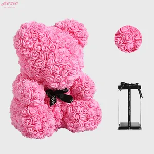 2024 nuove idee di prodotto per la festa della mamma di san valentino confezione regalo da 25CM fiore artificiale rosa orsacchiotto Set regalo per le donne.