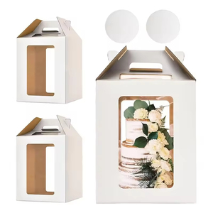 Boîtes d'emballage pour gâteaux de mariage, boîte à gâteau haute avec fenêtre transparente, papier kraft, 10-16 pouces, 2 couches, XL, gaufrage, pour anniversaire et <span class=keywords><strong>sushi</strong></span> - Product Image 6