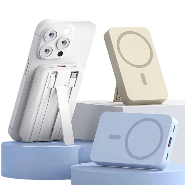 Two Way Fast Charging 15W Wireless Magnetic Power Bank with Build in Cable Hidden Stand for Traveling